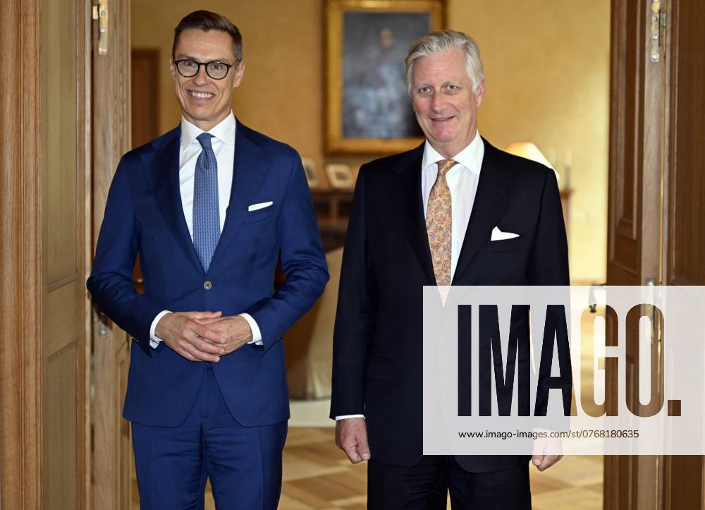 Finland s president Alexander Stubb and King Philippe - Filip of Belgium pose for the photographer during an audience of the Belgian King with Finnish s President Stubb, at the Royal Castle in Laken Laeken, Brussels, Tuesday 08 October 2024. ERICxLALMAND 102153400