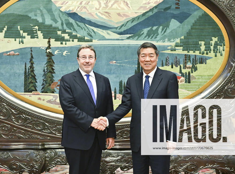 (241014) -- BEIJING, Oct. 14, 2024 -- Chinese Vice Premier He Lifeng, also a member of the Political Bureau of the Communist Party of China (CPC) Central Committee, meets with Administrator of United Nations Development Programme (UNDP) Achim Steiner, at the Great Hall of the People in Beijing, capital of China, Oct. 14, 2024. ) CHINA-BEIJING-HE LIFENG-UNDP ADMINISTRATOR-MEETING (CN) YanxYan