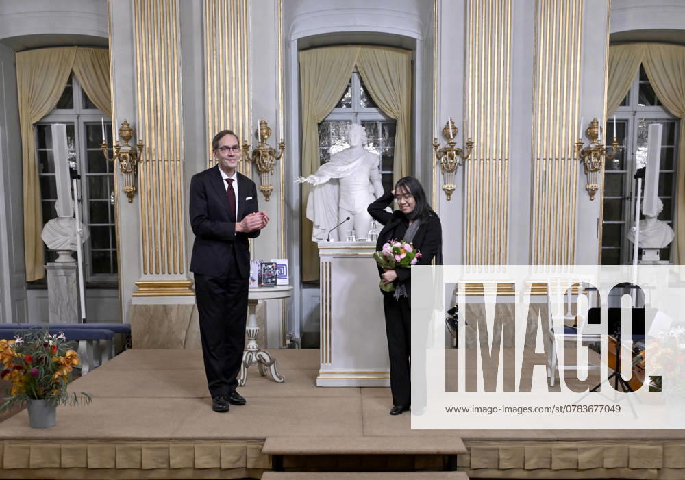STOCKHOLM, SWEDEN 20241207 Mats Malm, Permanent President of the Swedish Academy, and Nobel Laureate in Literature Han Kang after this years Nobel Prize Lecture in Literature at the Swedish Academy on Saturday STOCKHOLM SWEDEN