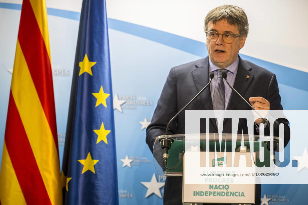 Carles Puigdemont, President of the Together for Catalunya (Junts per Catalunya) party, speaks at a press conference following the partys board meeting in Brussels, Belgium on 09 12 2024 During the press conference, Puigdemont called for a vote of confidence against Spanish Prime Minister Pedro Sanchez, accusing him of being untrustworthy? and criticizing the lack of progress on agreements between Junts and PSOE, particularly regarding investments in Catalonia. Puigdemont emphasized the need for concrete action to fulfill commitments made during negotiations by Brussels Belgium - ZUMAw80_ 20241209_faf_w80_073