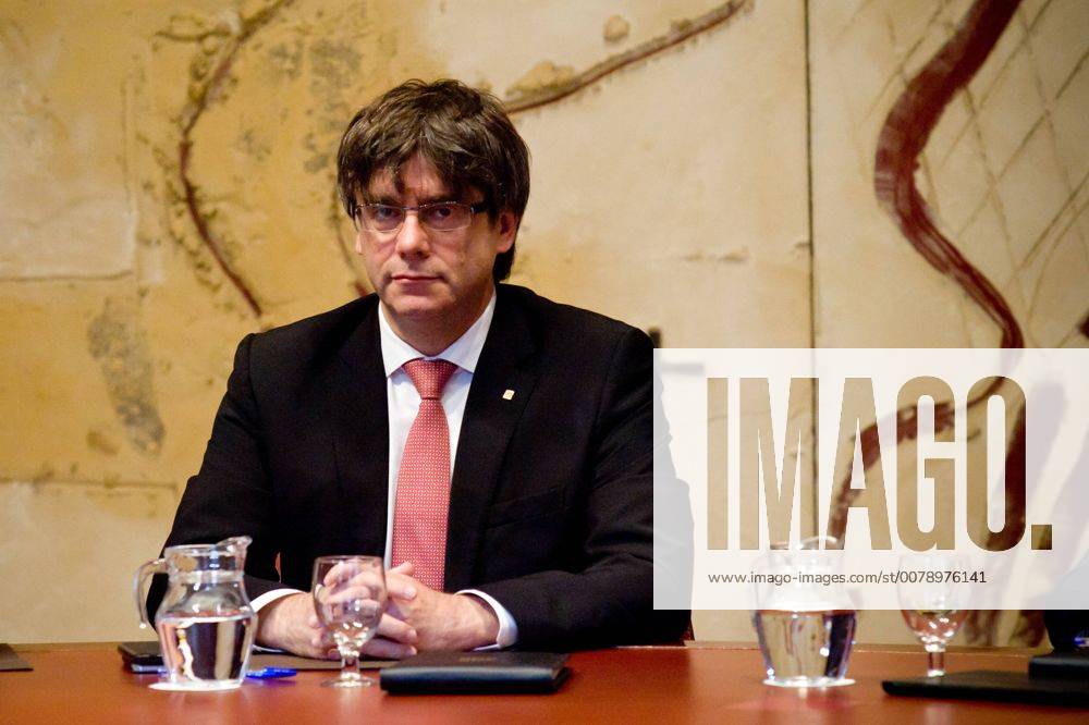 Barcelona, Catalonia, Spain - Catalan regional president CARLES PUIGDEMONT attends a a government meeting at the Palau de La Generalitat in Barcelona. The government of Catalonia has announced that will held out a referendum on independence the next first of October. Barcelona Spain - ZUMAb137 20170609_zap_b137_005