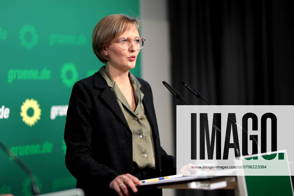 Franziska Brandner, co-chair of Buendnis 90 Die Gruenen, press conference after the committee meetings and the Gelbhaar case, DEU, Berlin