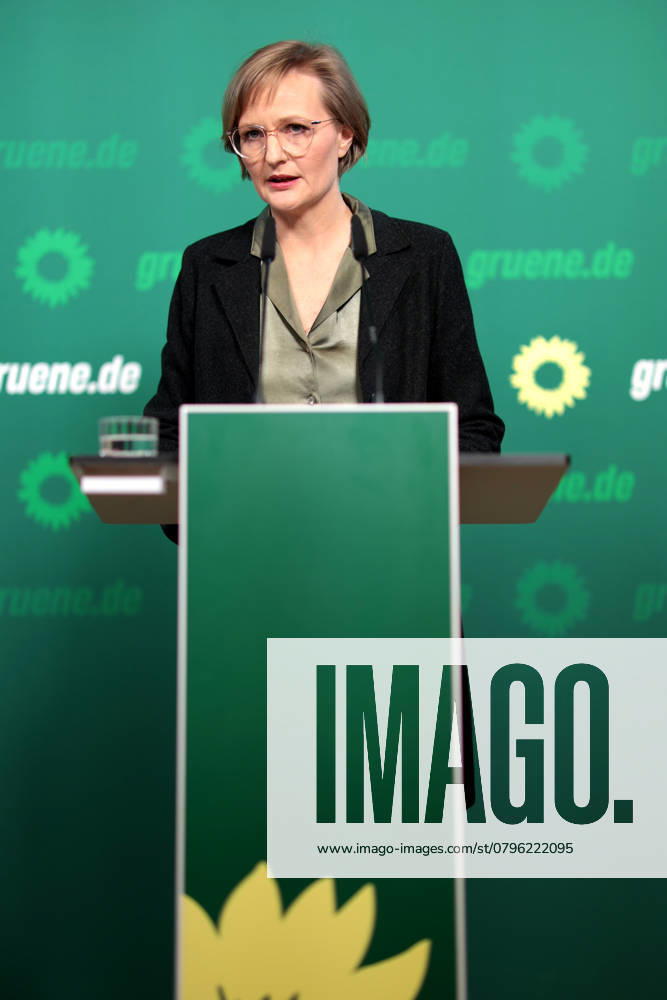 Franziska Brandner, co-chair of Buendnis 90 Die Gruenen, press conference after the committee meetings and the Gelbhaar case, DEU, Berlin