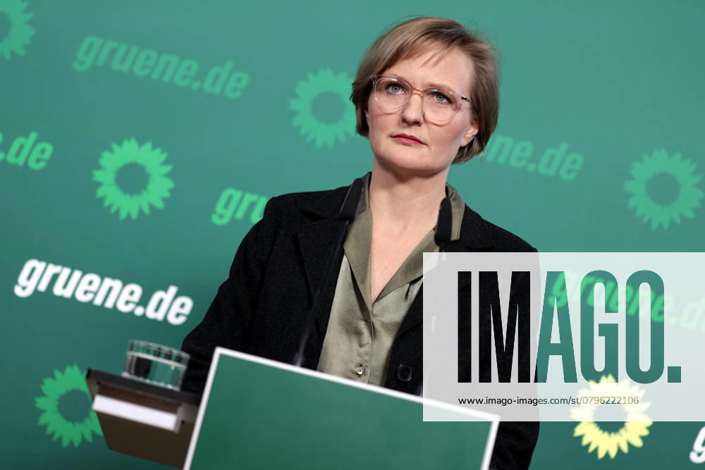 Franziska Brandner, co-chair of Buendnis 90 Die Gruenen, press conference after the committee meetings and the Gelbhaar case, DEU, Berlin