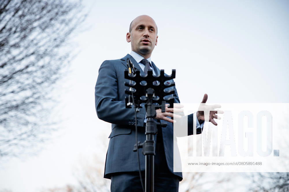 Deputy Chief of Staff Stephen Miller speaks to reporters outside of the West Wing at the White House on Monday, March 3, 2025, in Washington, DC. WAX20250303209 SamuelxCorum