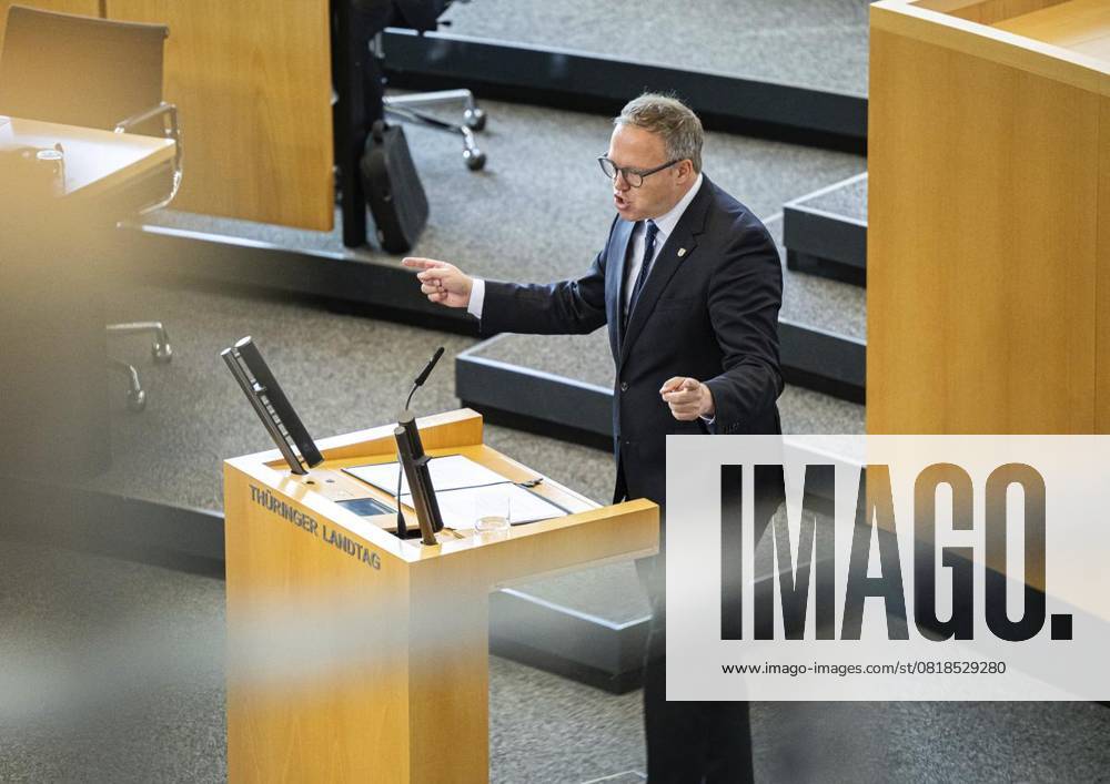 8 THURINGIAN STATE PARLIAMENT 17 PLENARY SESSION 15 05 2025 Erfurt Thuringian State Parliament 8 Election Period 17 Plenary Session photo Prime Minister Mario Voigt CDU during his government statement Germany Thuringia Erfurt Copyright SaschaxFromm
