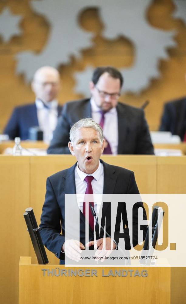 8 THURINGIAN STATE PARLIAMENT 17 PLENARY SESSION 15 05 2025 Erfurt Thuringian State Parliament 8 Election Period 17 Plenary Session photo Björn Höcke AfD , parliamentary party leader during his speech on the government declaration Germany Thuringia Erfurt Copyright SaschaxFromm