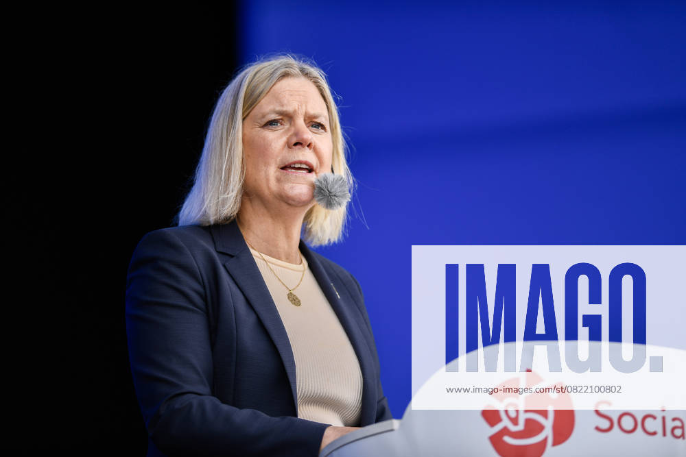 STOCKHOLM, SWEDEN 20250611 Social Democrat Party leader Magdalena Andersson S speaks during Järvaveckan at Spanga IP on Wednesday STOCKHOLM SWEDEN