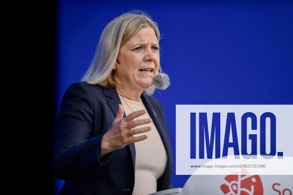 STOCKHOLM, SWEDEN 20250611 Social Democrat Party leader Magdalena Andersson S speaks during Järvaveckan at Spanga IP on Wednesday STOCKHOLM SWEDEN