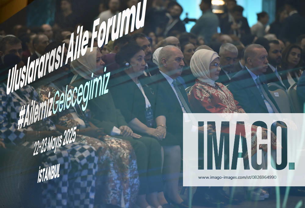 Turkish President Erdogan attends the International Family Forum??????? ISTANBUL, TURKIYE - MAY 23: (---- - MANDATORY CREDIT - TURKISH PRESIDENCY MUSTAFA OZTARTAN HANDOUT - NO MARKETING NO ADVERTISING CAMPAIGNS - DISTRIBUTED AS A SERVICE TO CLIENTS----) Turkish President Recep Tayyip Erdogan and his wife Emine Erdogan attend the International Family Forum in Istanbul, Turkiye on May 23, 2025. Turkish Parliament Speaker Numan Kurtulmus also attended the forum. Istanbul Turkey. Editorial use only. Please get in touch for any other usage.