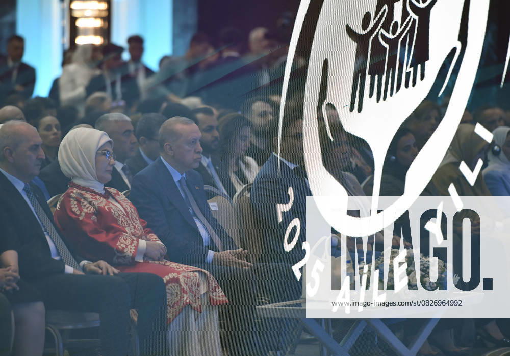 Turkish President Erdogan attends the International Family Forum??????? ISTANBUL, TURKIYE - MAY 23: (---- - MANDATORY CREDIT - TURKISH PRESIDENCY MUSTAFA OZTARTAN HANDOUT - NO MARKETING NO ADVERTISING CAMPAIGNS - DISTRIBUTED AS A SERVICE TO CLIENTS----) Turkish President Recep Tayyip Erdogan and his wife Emine Erdogan attend the International Family Forum in Istanbul, Turkiye on May 23, 2025. Turkish Parliament Speaker Numan Kurtulmus (L) also attended the forum. Istanbul Turkey. Editorial use only. Please get in touch for any other usage.