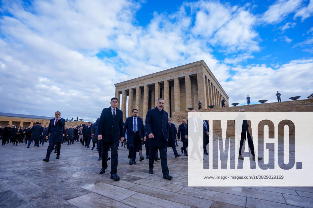 Turkish Foreign Minister Hakan Fidan ANKARA, TURKIYE - DECEMBER 9: Turkish Foreign Minister Hakan Fidan visits Anitkabir, the mausoleum of Turkish Republic s Founder Mustafa Kemal Ataturk, with Turkish ambassadors before the official opening ceremony of the 15th Ambassadors Conference in the capital Ankara, Turkiye on December 9, 2024. Ankara Turkey. Editorial use only. Please get in touch for any other usage.