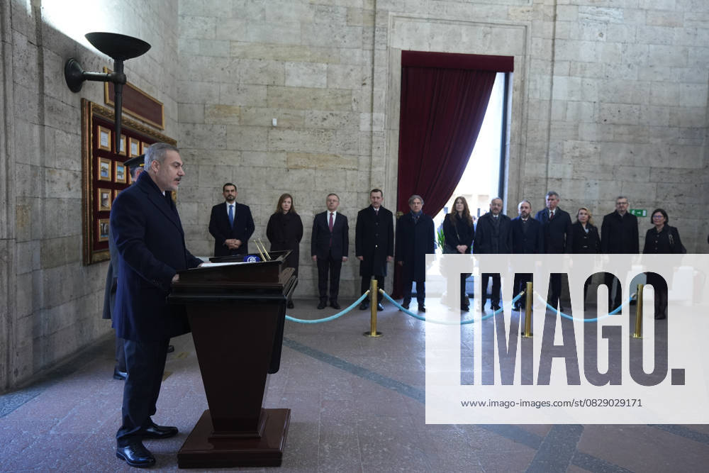 Turkish Foreign Minister Hakan Fidan ANKARA, TURKIYE - DECEMBER 9: Turkish Foreign Minister Hakan Fidan visits Anitkabir, the mausoleum of Turkish Republic s Founder Mustafa Kemal Ataturk, with Turkish ambassadors before the official opening ceremony of the 15th Ambassadors Conference in the capital Ankara, Turkiye on December 9, 2024. Ankara Turkey. Editorial use only. Please get in touch for any other usage.