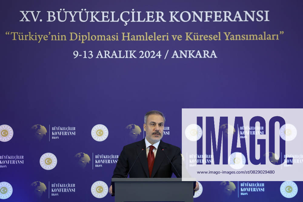Turkish Foreign Minister Hakan Fidan ANKARA, TURKIYE - DECEMBER 9: Turkish Foreign Minister Hakan Fidan attends the official opening ceremony of the 15th Ambassadors Conference in the capital Ankara, Turkiye on December 9, 2024. Ankara Turkey. Editorial use only. Please get in touch for any other usage.