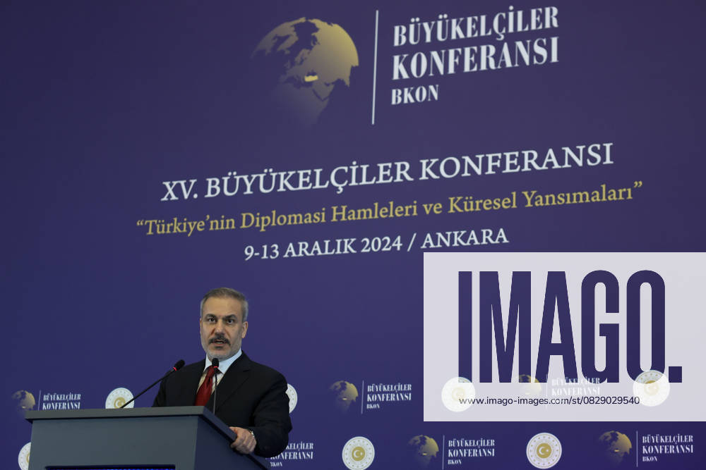 Turkish Foreign Minister Hakan Fidan ANKARA, TURKIYE - DECEMBER 9: Turkish Foreign Minister Hakan Fidan attends the official opening ceremony of the 15th Ambassadors Conference in the capital Ankara, Turkiye on December 9, 2024. Ankara Turkey. Editorial use only. Please get in touch for any other usage.