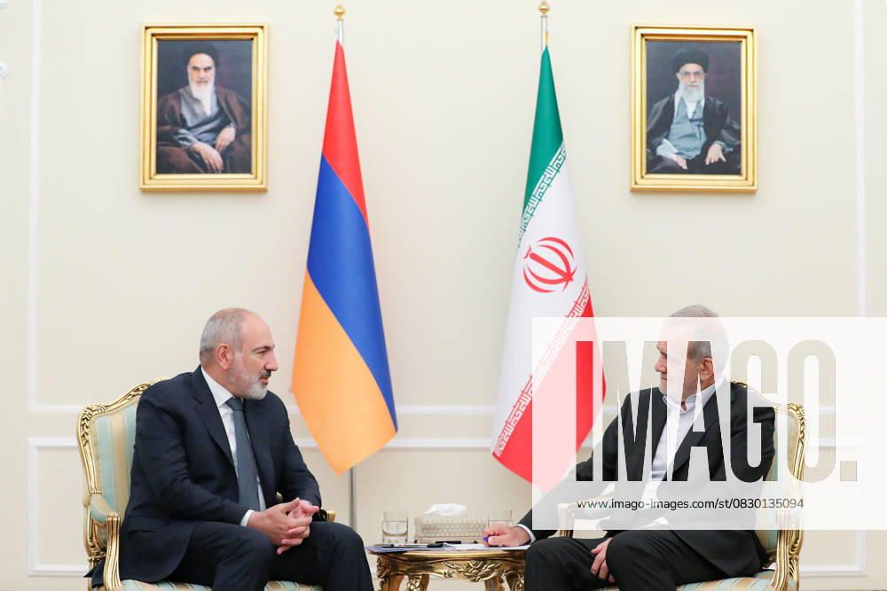 Masoud Pezeshkian - Nikol Pashinyan meeting in Tehran TEHRAN, IRAN - JULY 30: (---- - MANDATORY CREDIT - IRANIAN PRESIDENCY HANDOUT - NO MARKETING NO ADVERTISING CAMPAIGNS - DISTRIBUTED AS A SERVICE TO CLIENTS----) Iranian newly-elected President Masoud Pezeshkian meets Armenian Prime Minister Nikol Pashinyan in Tehran, Iran on July 30, 2024. Tahran Iran. Editorial use only. Please get in touch for any other usage.