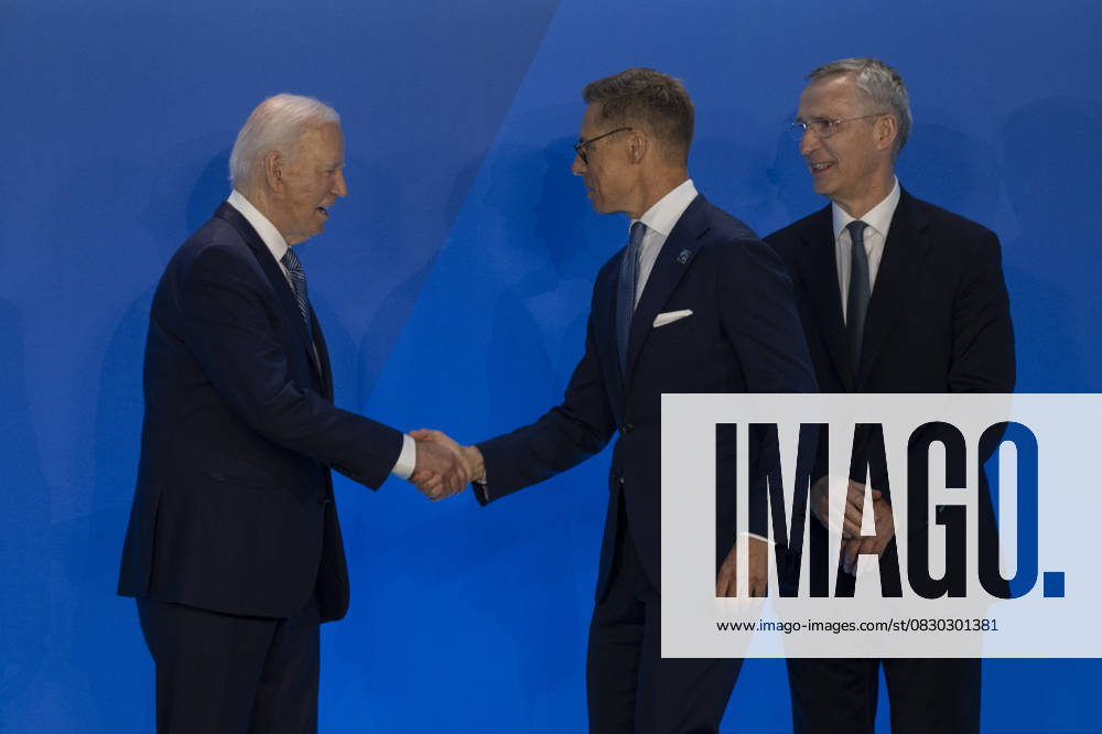 Finland s President Alexander Stubb attends NATO summit in US WASHINGTON, DC - JULY 10: U.S. President Joe Biden (L), NATO Secretary General Jens Stoltenberg (R) and Finland s President Alexander Stubb (C) pose for a photo during the 75th NATO anniversary summit at the Walter E. Washington Convention Center on July 10, 2024 in Washington D.C., USA. Washington United States. Editorial use only. Please get in touch for any other usage.