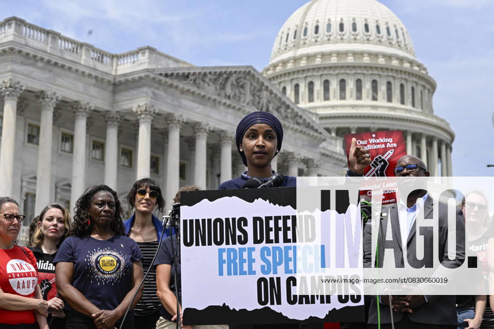 US lawmakers back free speech on college campuses WASHINGTON DC, UNITED STATES - MAY 23: University union representatives held a press conference in front of Congress to advocate for the protection of free speech on campuses in Washington DC, United States on May 23, 2024. United States Representative Ilhan Omar speaks during the press conference. District of Columbia United States. Editorial use only. Please get in touch for any other usage.