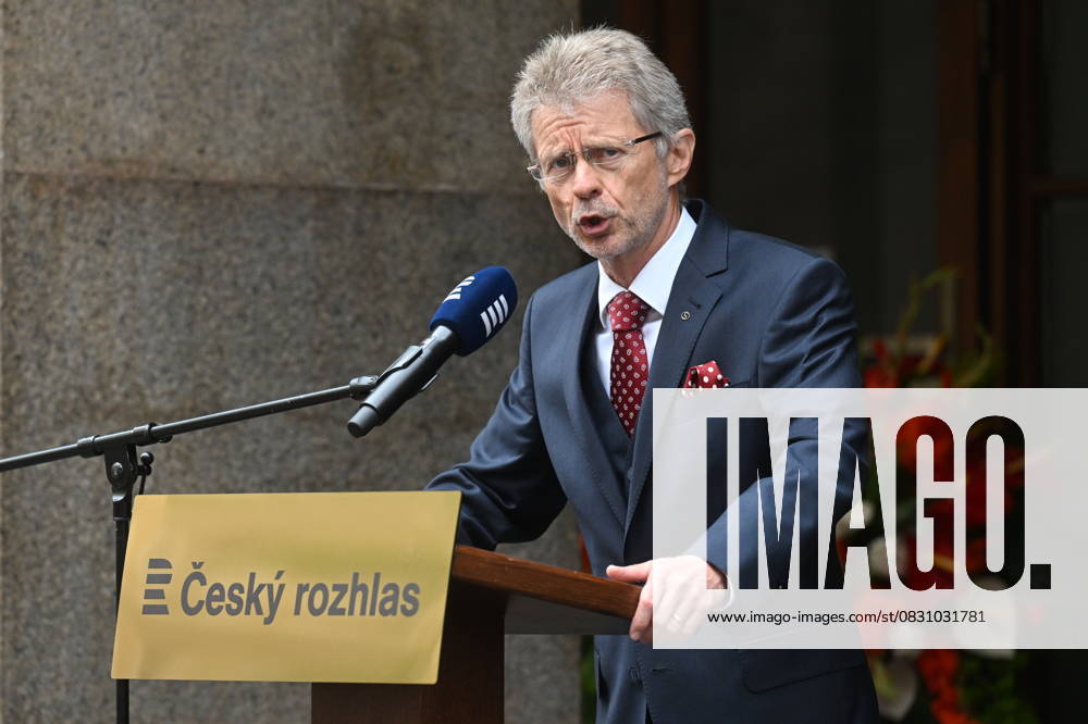 Czech Senate President Milos Vystrcil speaks during the meeting to commemorate the 57th anniversary of occupation of Czechoslovakia by Warsaw Pact troops in front of Czech Radio building in Prague, Czech Republic, August 21, 2025. (CTKxPhoto MichaelaxRihova) CTKPhotoP2025082102894 CTKPhotoP2025082102894
