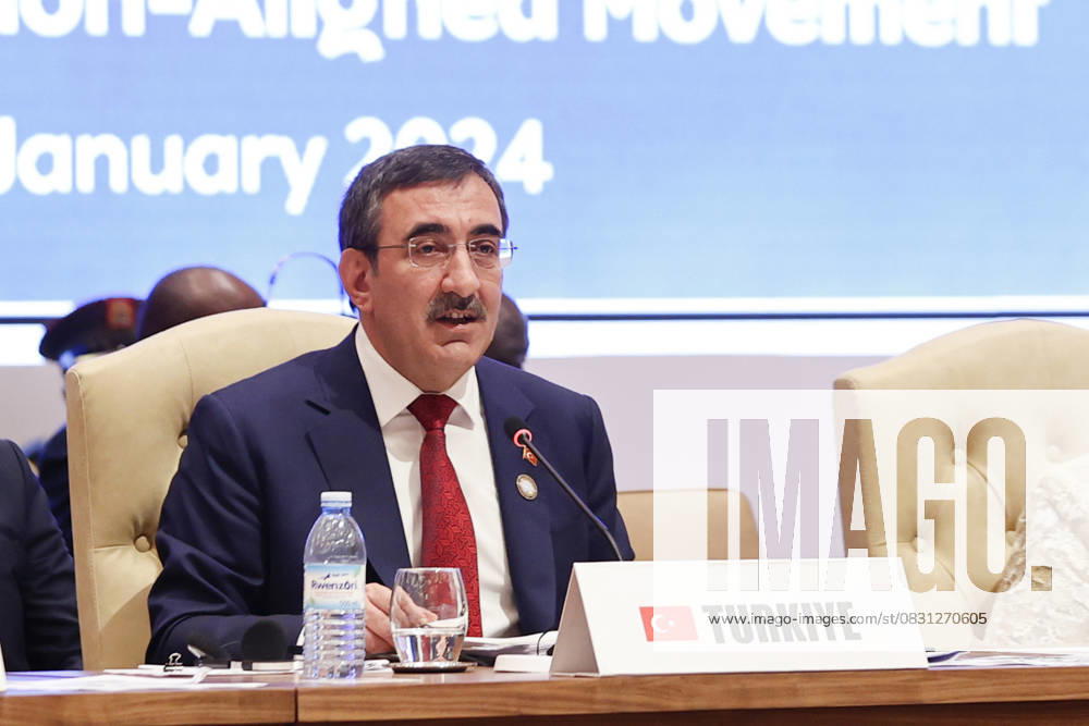 Turkish Vice President Cevdet Yilmaz in Uganda KAMPALA, UGANDA - JANUARY 19: Turkish Vice President Cevdet Yilmaz speaks during the opening of the 19th Heads of State and Government Summit of the Non-Aligned Movement (NAM) in Kampala, Uganda on January 19, 2024. Uganda World. Editorial use only. Please get in touch for any other usage.