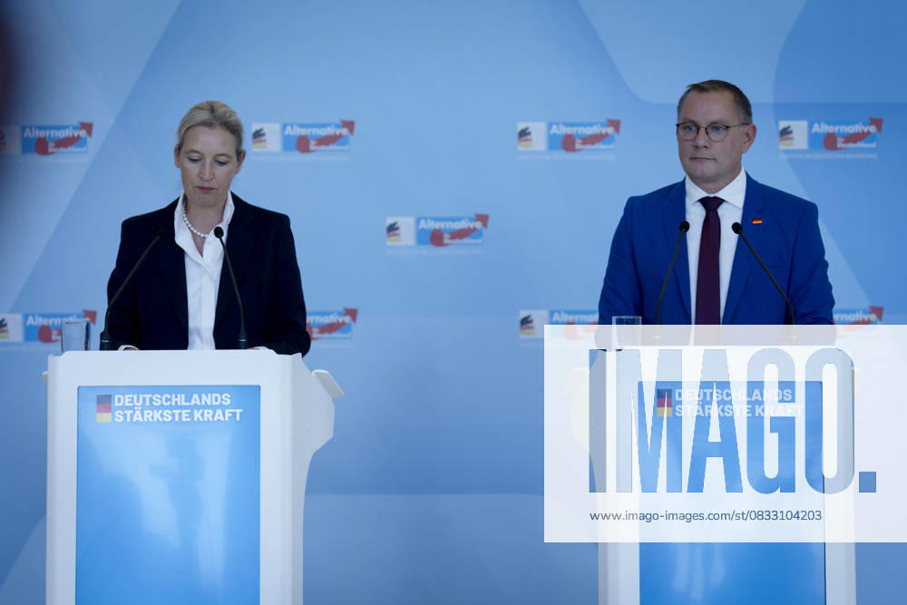 AfD, Alice Weidel, Tino Chrupalla Bundestag, Bundestag parliamentary group, AfD, press statement, chairperson, federal spokesperson, Alice Weidel, chairperson, federal spokesperson, Tino Chrupalla Berlin Berlin GER