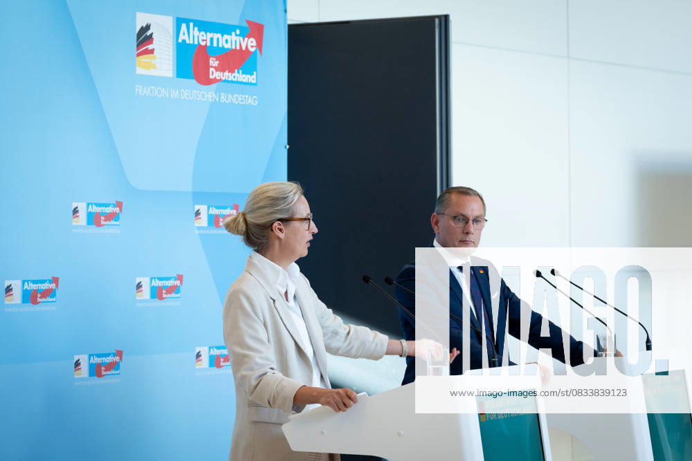 AfD, Alice Weidel, Tino Chrupalla Bundestag, Bundestag parliamentary group, AfD, press statement, chairperson, federal spokesperson, Alice Weidel, chairperson, federal spokesperson, Tino Chrupalla Berlin Berlin GER