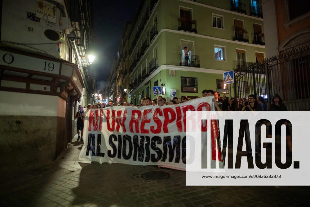 Protesters hold a banner with the slogan: Not a single breath for Zionism during a pro-Palestinian demonstration in the Lavapiàs neighborhood of Madrid. Madrid Spain - ZUMAs197 20251003_aaa_s197_531