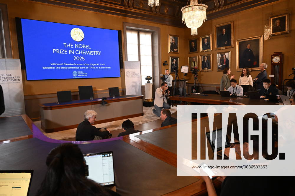 STOCKHOLM, SWEDEN 20251008 The Nobel Prize in Chemistry 2025 is announced during a press conference at the Royal Swedish Academy of Sciences STOCKHOLM SWEDEN