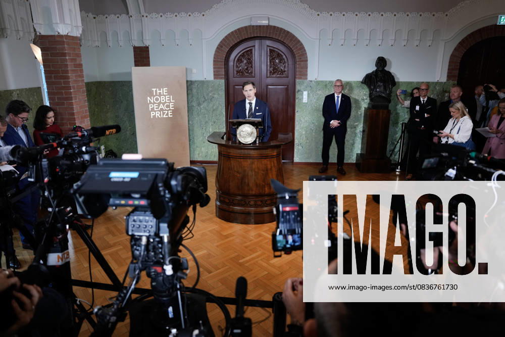 Nobel Peace Prize 2025 Oslo 20251010 The Chairman of the Nobel Committee, Jorgen Watne Frydnes, announces that Venezuelas opposition leader Maria Corina Machado is the winner of the Nobel Peace Prize for 2025 The announcement will take place at the Nobel Institute in Oslo on Friday Photo Rodrigo Freitas NTB Oslo Norway TaiCAzoSNB8 Ref POLTaiCAzoSNB8 jpg