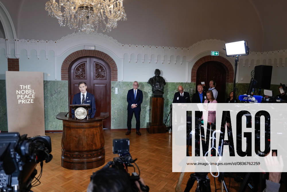 Nobel Peace Prize 2025 Oslo 20251010 The Chairman of the Nobel Committee, Jorgen Watne Frydnes, announces that Venezuelas opposition leader Maria Corina Machado is the winner of the Nobel Peace Prize for 2025 The announcement will take place at the Nobel Institute in Oslo on Friday Photo Rodrigo Freitas NTB Oslo Norway sDv3Dr2SmOs Ref POLsDv3Dr2SmOs jpg