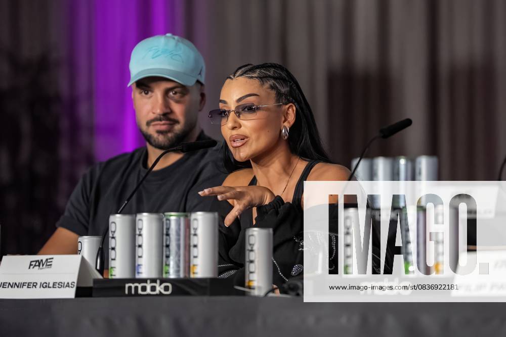 Press conference Fame Fighting 2025 Yasin Cilingir and Jennifer Iglesias at the press conference for Fame Fighting 2025 on 11 10 2025 at the Atlantic Hotel Essen Essen Atlantic Hotel Nordrhein Westfalen