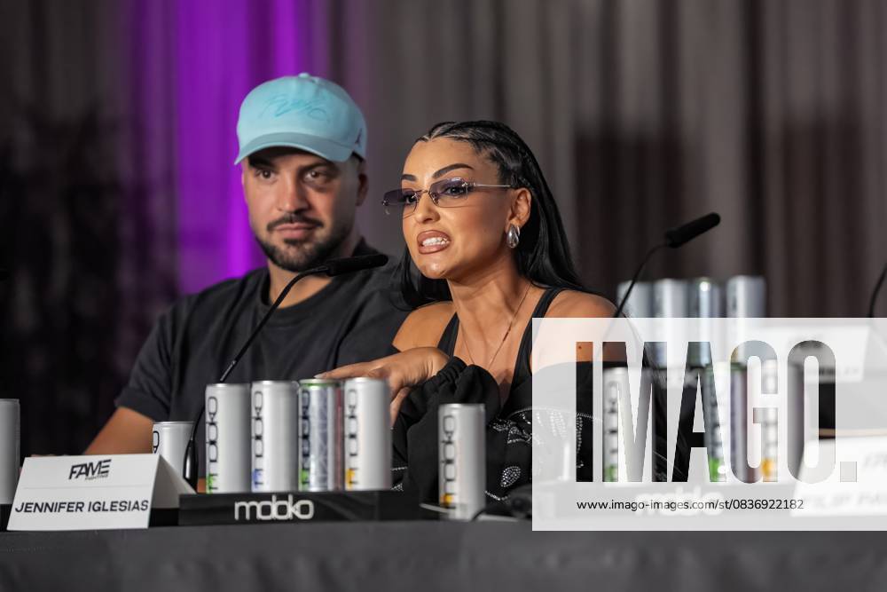 Press conference Fame Fighting 2025 Yasin Cilingir and Jennifer Iglesias at the press conference for Fame Fighting 2025 on 11 10 2025 at the Atlantic Hotel Essen Essen Atlantic Hotel Nordrhein Westfalen