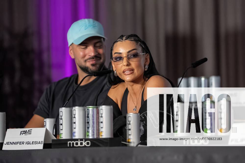Press conference Fame Fighting 2025 Yasin Cilingir and Jennifer Iglesias at the press conference for Fame Fighting 2025 on 11 10 2025 at the Atlantic Hotel Essen Essen Atlantic Hotel Nordrhein Westfalen