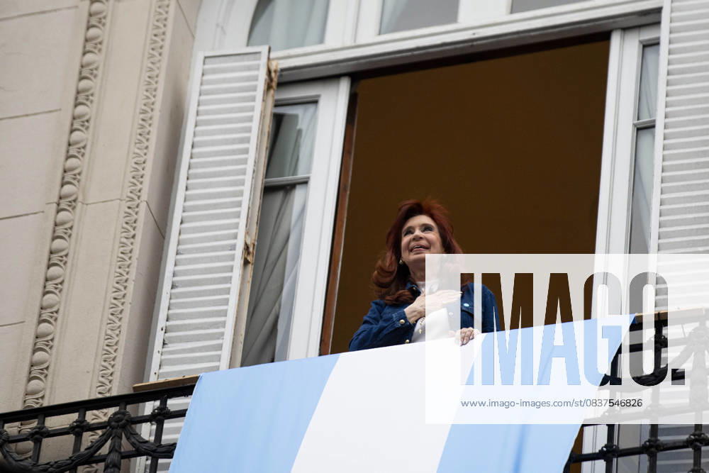 On Peronist Loyalty Day, 80 years after October 17, 1945, Peronist protesters marched to greet Cristina Kirchner, the current leader of Peronism, at 1111 San Jose Street in Buenos Aires, where she is serving house arrest. Cristina greets her followers from the balcony of her home. Buenos Aires argentina - ZUMAr233 20251017_zip_r233_004