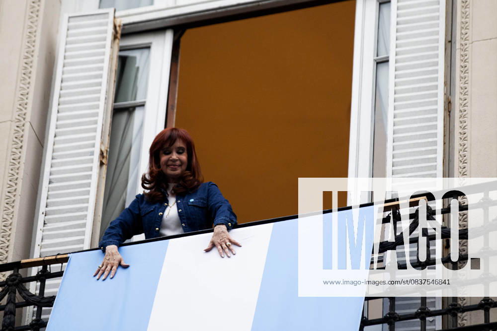 On Peronist Loyalty Day, 80 years after October 17, 1945, Peronist protesters marched to greet Cristina Kirchner, the current leader of Peronism, at 1111 San Jose Street in Buenos Aires, where she is serving house arrest. Cristina greets her followers from the balcony of her home. Buenos Aires Argentina - ZUMAr233 20251017_zip_r233_008