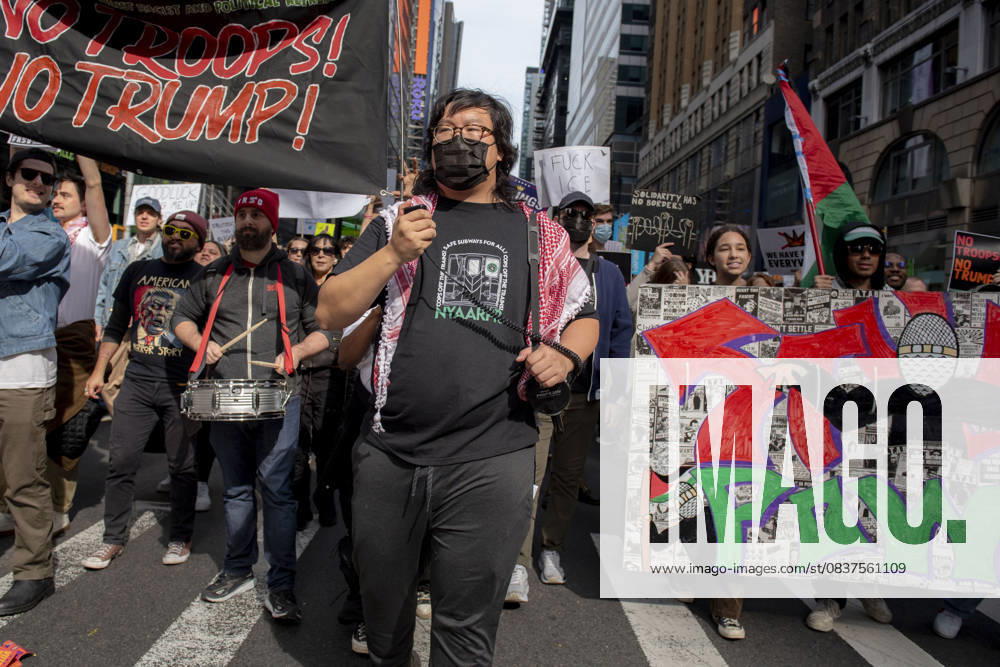 Protesters march down Broadway during the Ã¢â‚¬oeNo KingsÃ¢â‚¬Â rally in New York, Saturday, Oct. 18, 2025. The demonstration began in Times Square and ended in Union Square, drawing an estimated 50,000 people who joined others across the country calling for the protection of democratic institutions and denouncing authoritarian leadership. Organizers said more than 5 million people participated in over 2,000 marches nationwide. New York USA - ZUMAa306 20251018_znp_a306_010