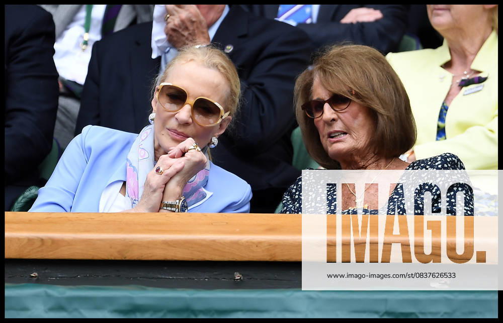 London, United Kingdom. Wimbledon Tennis Championships 2016 -Day Eleven. Annabel Goldsmith and HRH The Princess Michael of Kent, in the Royal Box, watching Roger Federer against Milos Raonic in the Men s Semi Final on Centre Court at Wimbledon.