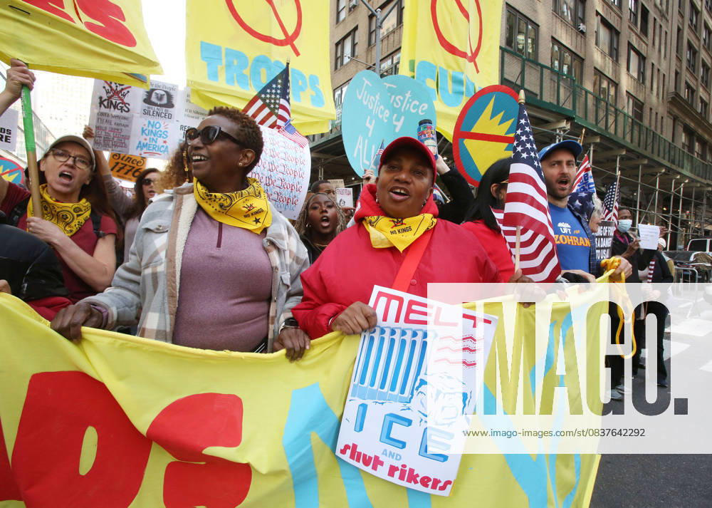 A woman holds a sign that says Melt ICE and shut Rikers during the No Kings protest in New York City on Oct. 18, 2025. Tens of thousands of people hit New York City streets to protest Donald Trump, autocracy, ICE and immigrant deportations. More than 2,500 similar protests took place nationwide. New York City USA - ZUMAk45_ 20251018_zaf_k45_046