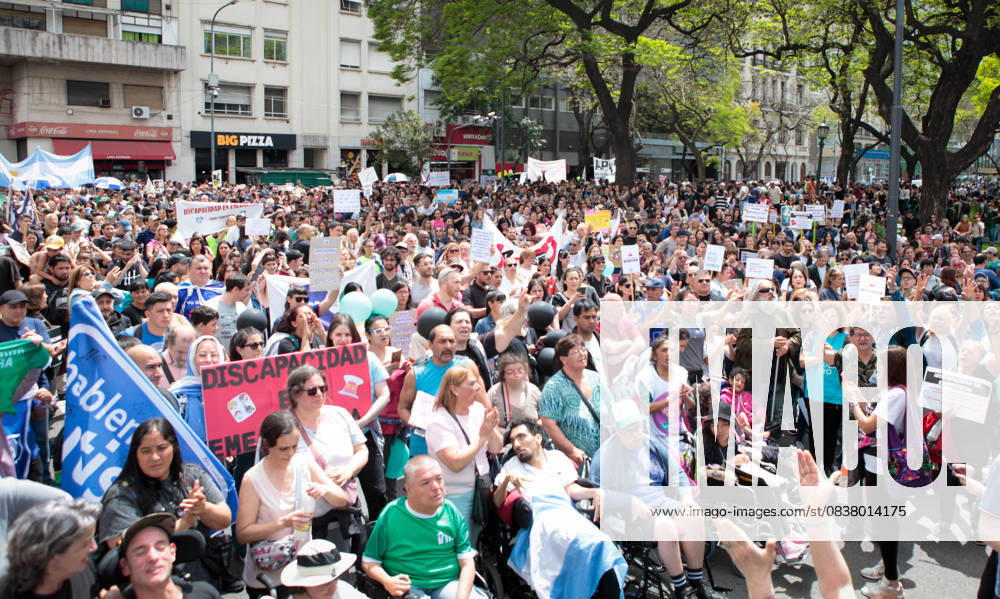 Hundreds of people gathered this Wednesday in front of the National Congress in Buenos Aires to demand the implementation of the Disability Emergency Law, which was approved by the Congress after being vetoed by President Javier Milei, but the Executive branch never regulated. The massive march went to the National Ministry of Health to demand full implementation of the law. Ph. Buenos Aires Argentina - ZUMAa188 20251022_zip_a188_003