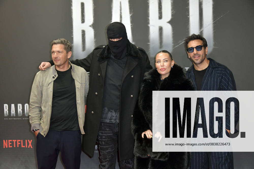 Paco Luca Nitsche, Aykut Anhan aka Haftbefehl, Nina Anhan and Elyas M Barek at the special screening of the Netflix documentary Babo The Haftbefehl Story in the Astor Film Lounge Berlin, 24 10 2025 Foto:xM.xBehrensx xFuturexImagex babo_5042