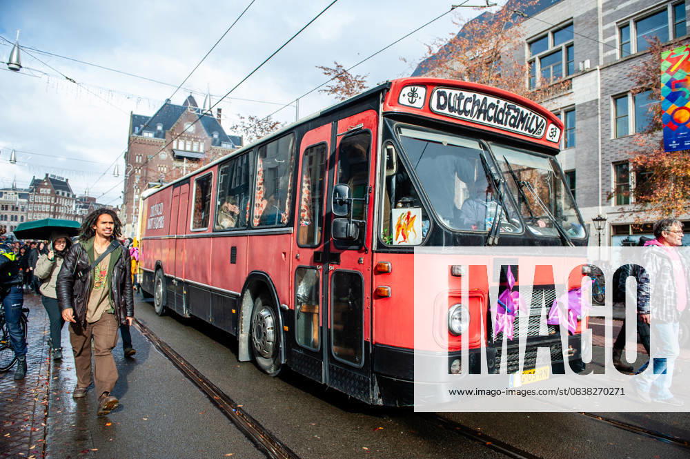 A bus is seen customized for the parade. ADEV (Amsterdam Danst Ergens Voor), in English Amsterdam Dances For A Cause , organized for the 13th time its annual demonstration for squatting, free spaces, and affordable housing in the city. People danced, accompanied by large trucks and loud music systems, to reclaim more free spaces in the city. Amsterdam Netherlands - ZUMAs197 20251025_aaa_s197_450