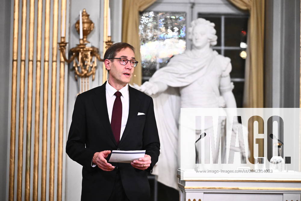 STOCKHOLM, SWEDEN 20251207 Mats Malm, Permanent Secretary of the Swedish Academy, Nobel Laureate in Literature, delivers his Nobel Prize Lecture in the Stock Exchange Hall of the Swedish Academy, Stockholm, Sweden, December 7, 2025 STOCKHOLM SWEDEN