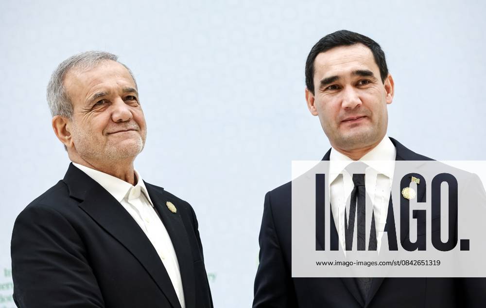 Turkmenistan Russia 9069918 12.12.2025 Iranian President Masoud Pezeshkian is welcomed by Turkmen President Serdar Berdimuhamedov before a plenary session of the International Forum dedicated to the International Year of Peace and Trust, the International Day of Neutrality, and the 30th anniversary of Turkmenistan s neutrality status, at the Congress Centre in Ashgabat, Turkmenistan. Alexander Kazakov Sputnik Ashgabat Turkmenistan