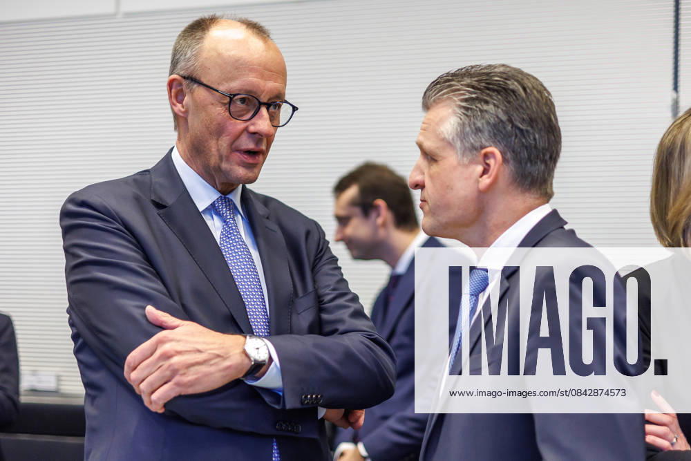Parliamentary group meeting CDU CSU Federal Chancellor Friedrich Merz CDU and Thorsten Frei CDU , Minister of the Chancellery, at a parliamentary group meeting on 16 12 2025 in Berlin Berlin Berlin Germany Bundestag