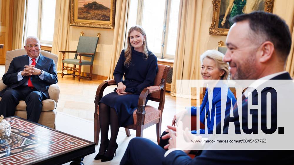 European Council President Antonio Costa, Crown Princess Elisabeth, European Commission President Ursula von der Leyen and Belgian Foreign Minister Maxime Prevot pictured prior to a reception for the heads of European institutions and permanent representatives accredited to the European Union, at the Royal Palace, in Brussels, on Tuesday 13 January 2026. POOLxBENOITxDOPPAGNE 155577630