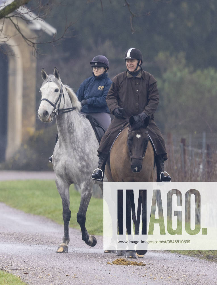 Andrew Mountbatten Windsor 19 01 2026 Andrew Mountbatten Windsor rides with a groom on the Windsor Estate.