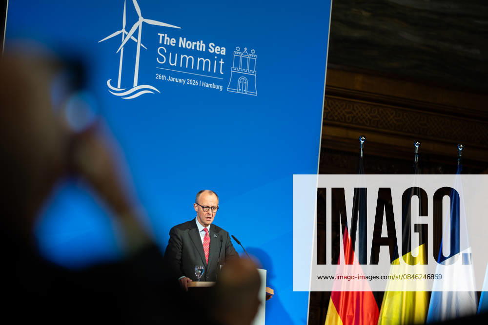 Federal Chancellor Friedrich Merz gives a speech in Hamburg City Hall to the participants of the 3rd North Sea Summit 2026 in Hamburg, Germany 3 North Sea Summit 2026 in Hamburg, Germany, Hamburg Hamburg Germany City Hall, Townhall