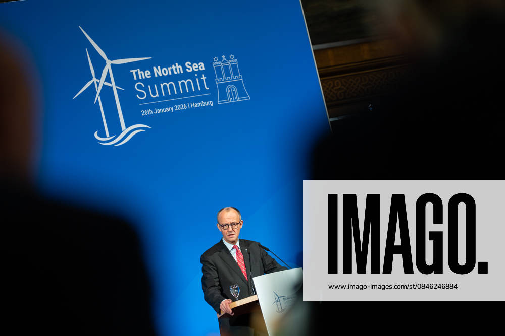 Federal Chancellor Friedrich Merz gives a speech in Hamburg City Hall to the participants of the 3rd North Sea Summit 2026 in Hamburg, Germany 3 North Sea Summit 2026 in Hamburg, Germany, Hamburg Hamburg Germany City Hall, Townhall
