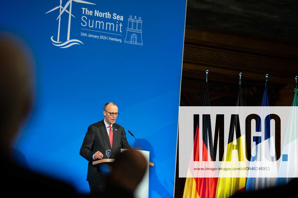 Federal Chancellor Friedrich Merz gives a speech in Hamburg City Hall to the participants of the 3rd North Sea Summit 2026 in Hamburg, Germany 3 North Sea Summit 2026 in Hamburg, Germany, Hamburg Hamburg Germany City Hall, Townhall