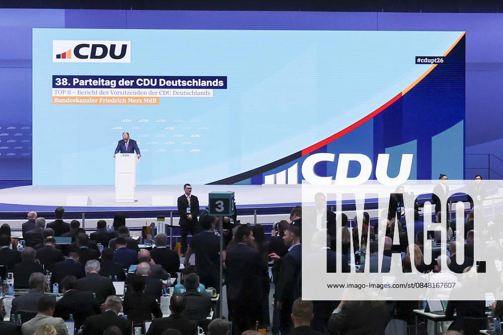 Federal Chancellor Friedrich Merz addresses the delegates, 1 day, 38 Party Congress of the CDU Germany, Landesmesse on February 20, 2026 in Stuttgart, Germany Photo by Marco Steinbrenner DeFodi Images Federal Chancellor Friedrich Merz addresses the delegates, 1 day, 38 Party Congress of the CDU Germany, Landesmesse, February 20, 2026 in Stuttga
